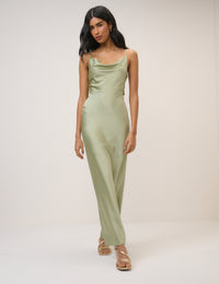 Sage Satin Strappy Ellison Mixi Dress