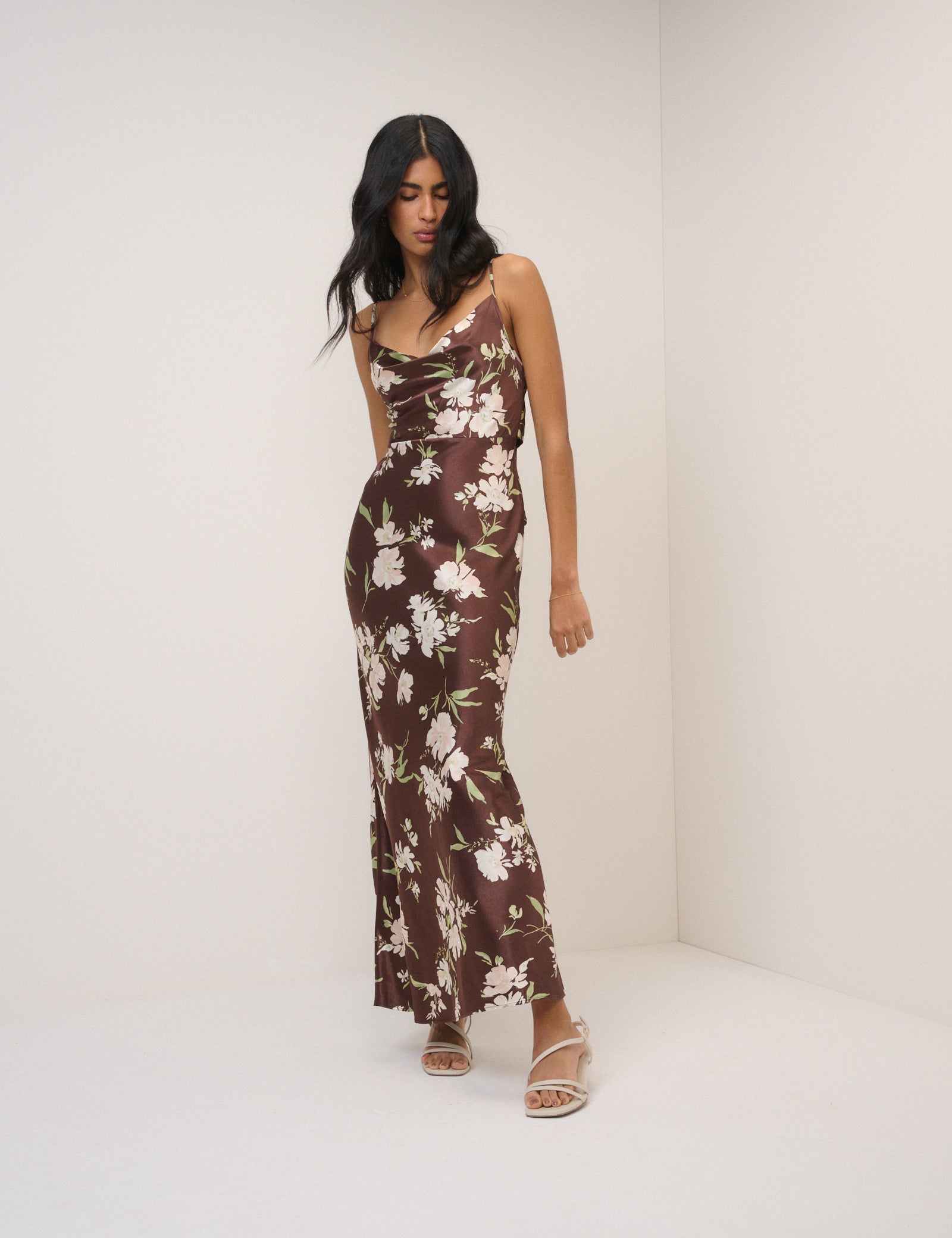 Chocolate Brown Floral Strappy Ellison Maxi Dress Chocolate Brown Floral Strappy Ellison Maxi Dress