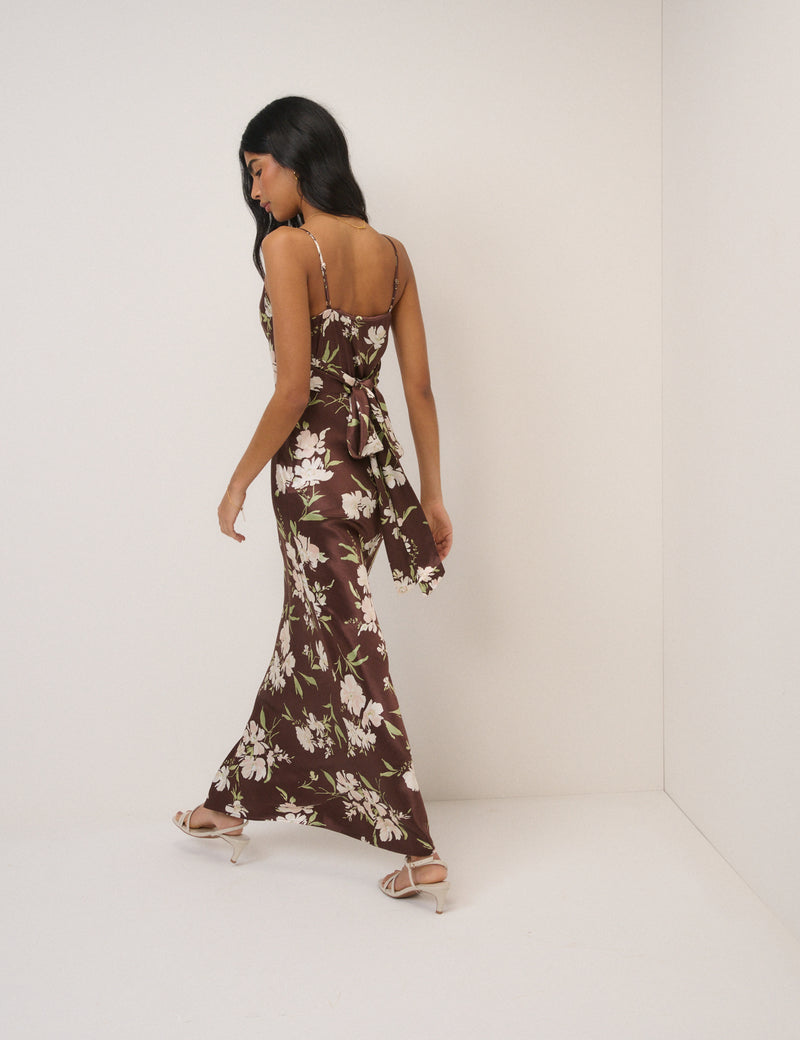 Floral Cowl Neck Tie-Back Midaxi Dress