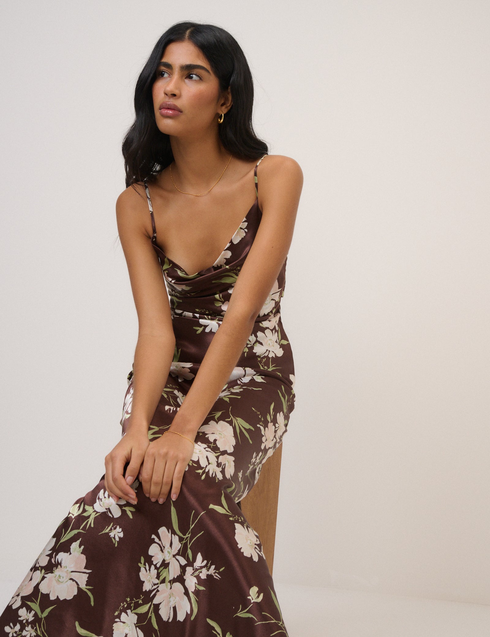 Chocolate Brown Floral Strappy Ellison Maxi