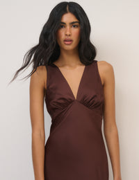 Chocolate Brown Satin Cross Back Joey Maxi Dress