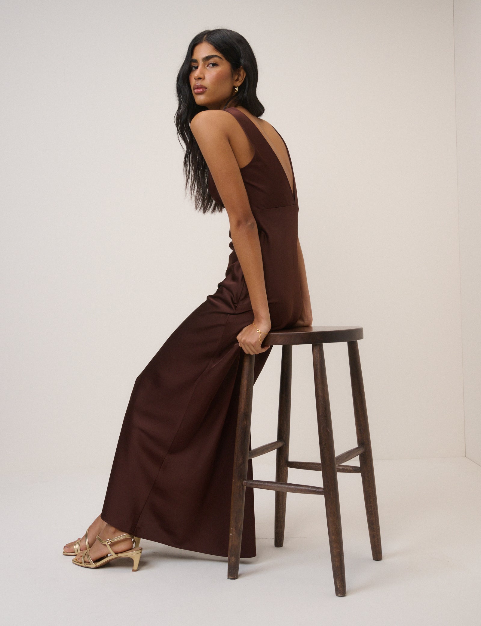 Chocolate Brown Satin Cross Back Joey Maxi Dress