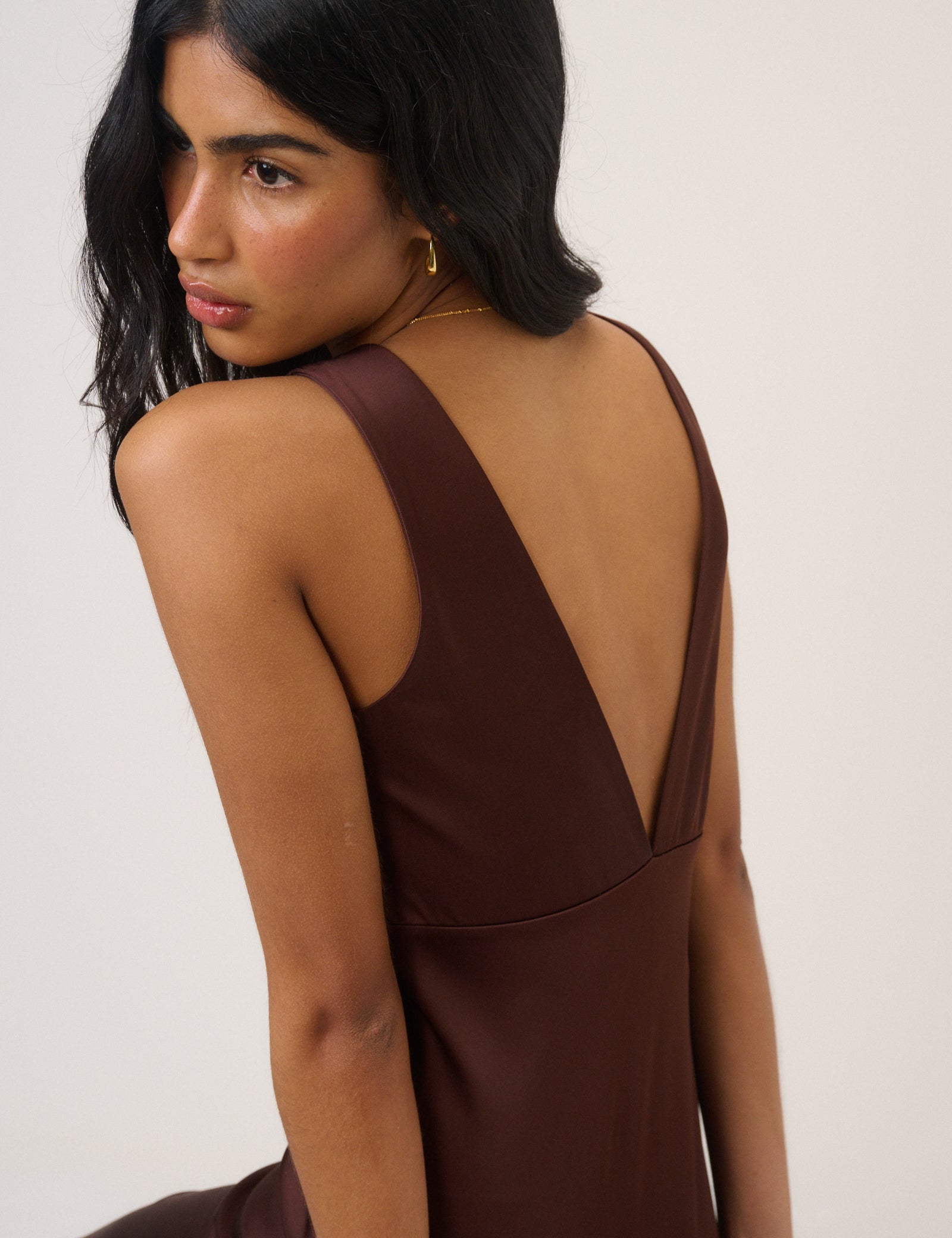 Chocolate Brown Satin Cross Back Joey Maxi Dress