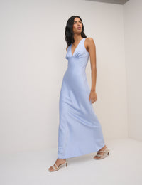 Soft Blue Satin Cross-Back Joey Maxi Dress
