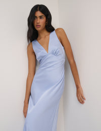 Soft Blue Satin Cross-Back Joey Maxi Dress