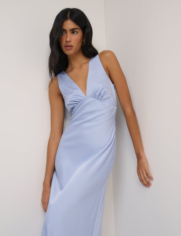 Soft Blue Satin Cross-Back Joey Maxi Dress