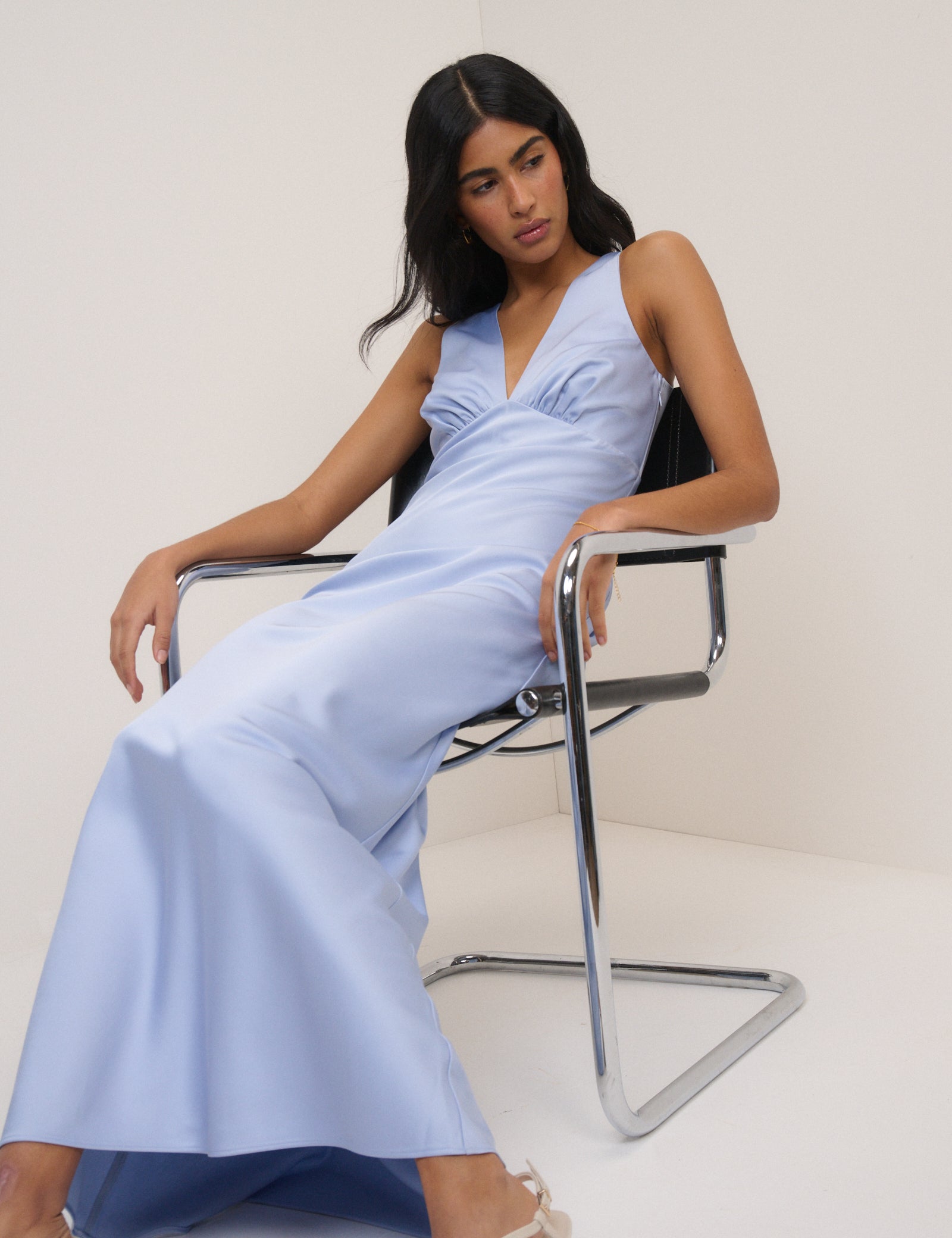 Soft Blue Satin Cross-Back Joey Maxi Dress