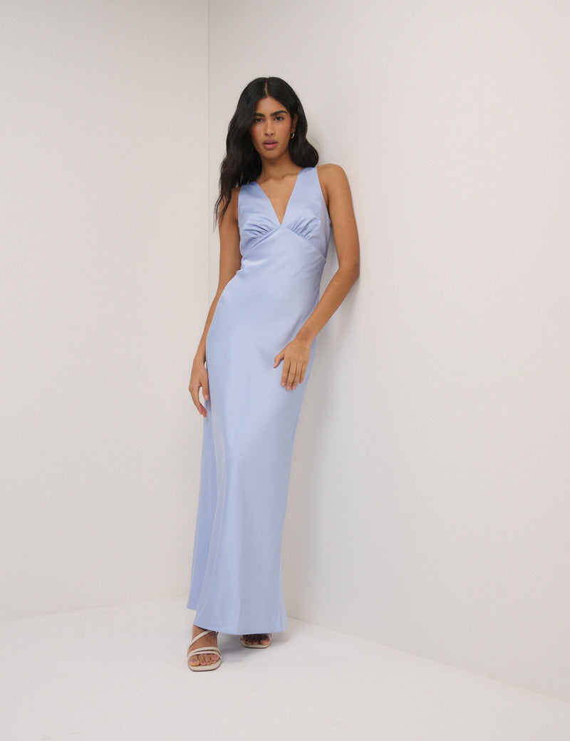 Soft Blue Satin Joey Maxi Dress