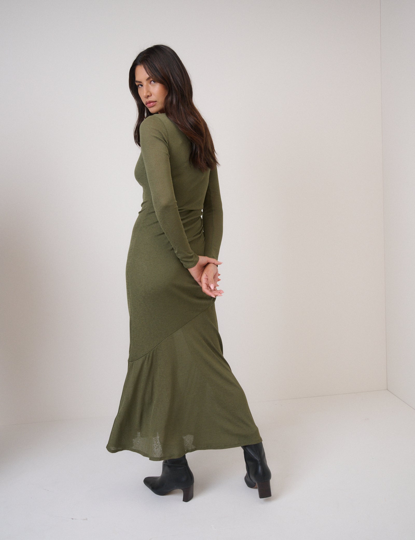 Green Long Sleeve Draped Tallulah Midi Dress