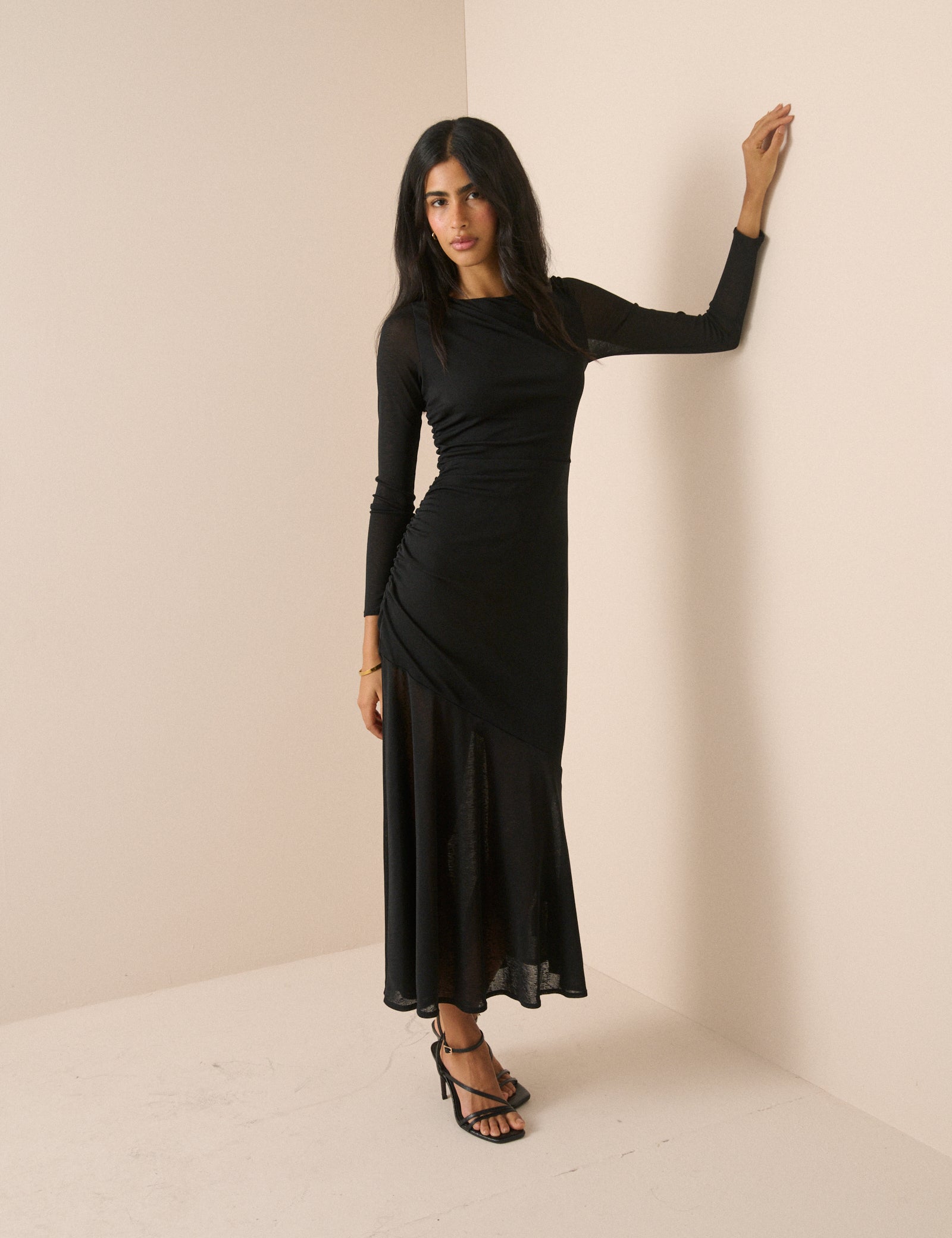 Black Jersey Ruched Tallulah Midi Dress