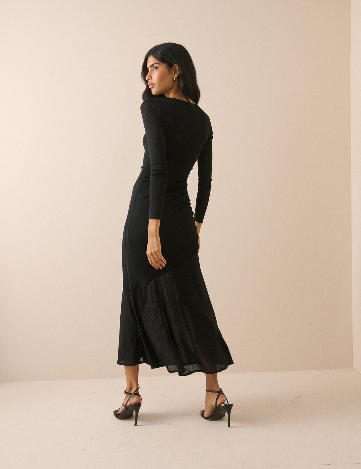 Black Jersey Ruched Tallulah Midi Dress