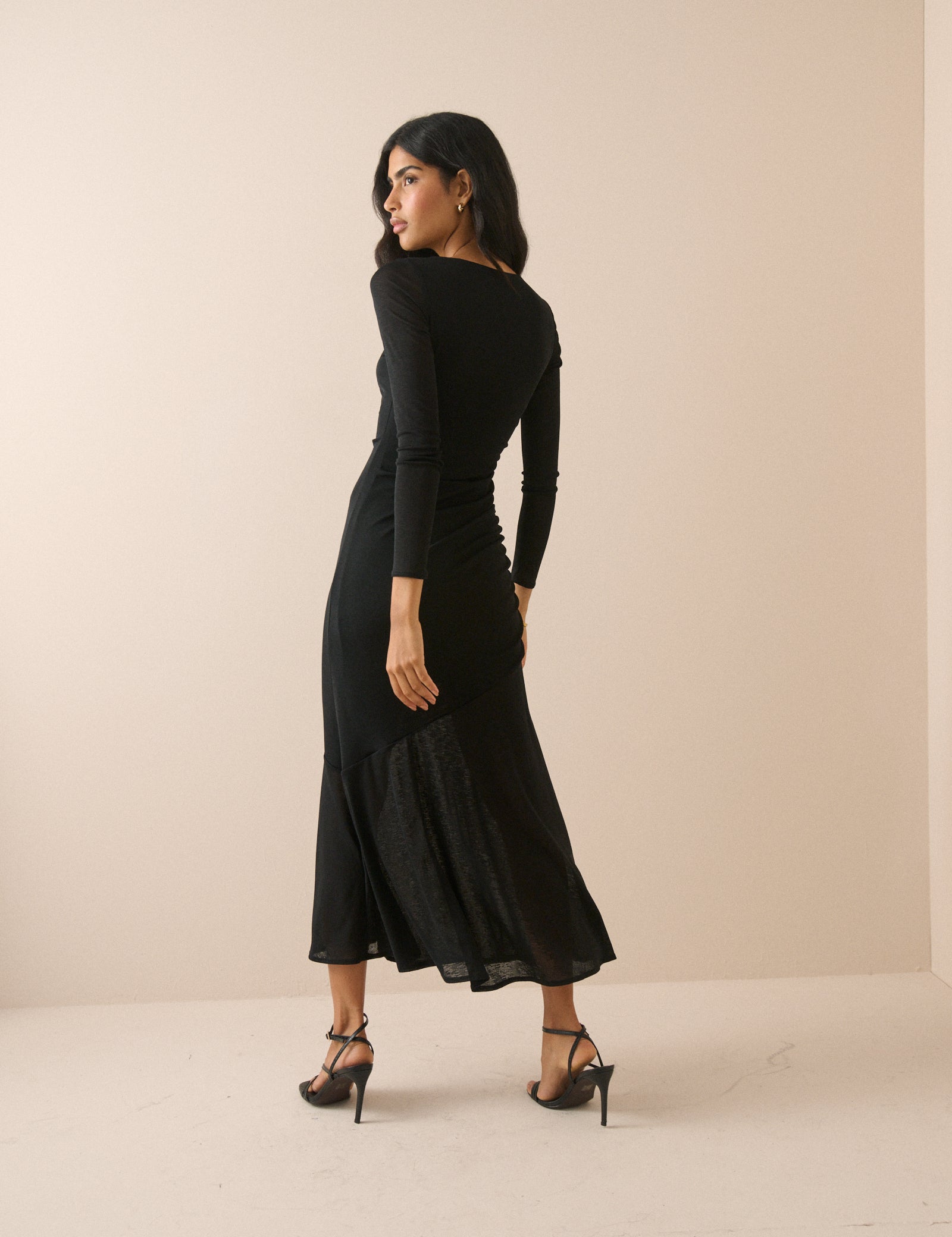 Black Jersey Ruched Tallulah Midi Dress