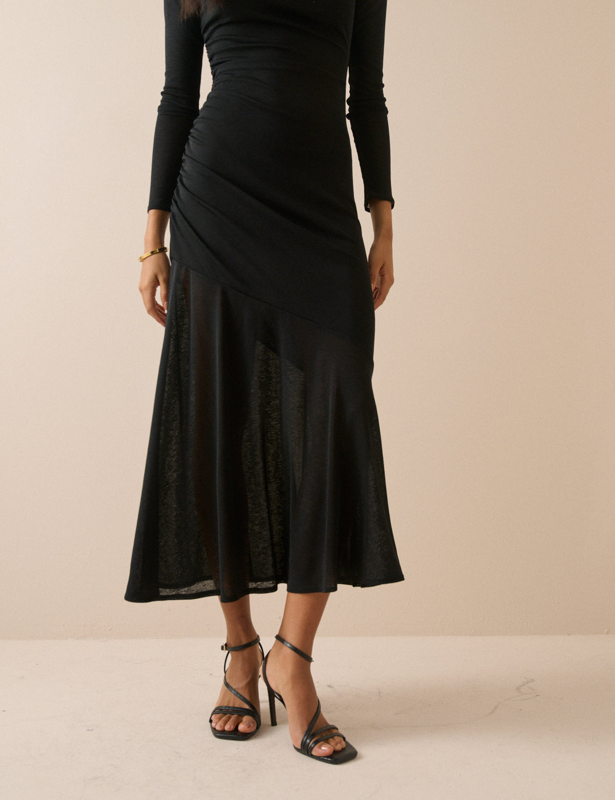 Black Jersey Ruched Tallulah Midi Dress