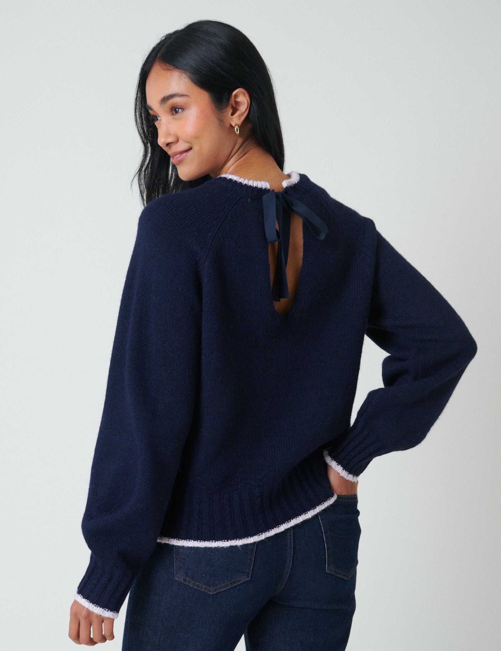 Navy Contrast Trim Knitted Jumper