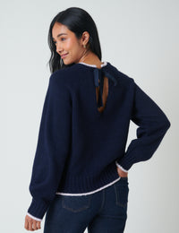 Navy Contrast Trim Knitted Jumper