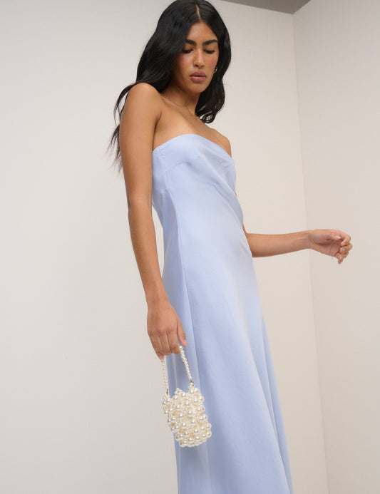 satin bandeau midi dress MISSGUIDED Satin Bandeau Ruched Asymmetrical Side Drape Bodycon Midi Dress MISSGUIDED