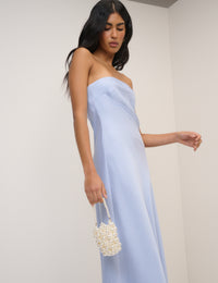 Soft Blue Satin Bandeau Arden Maxi Dress