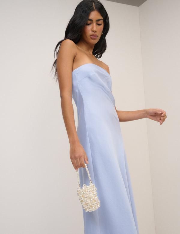 Soft Blue Satin Bandeau Arden Maxi Dress
