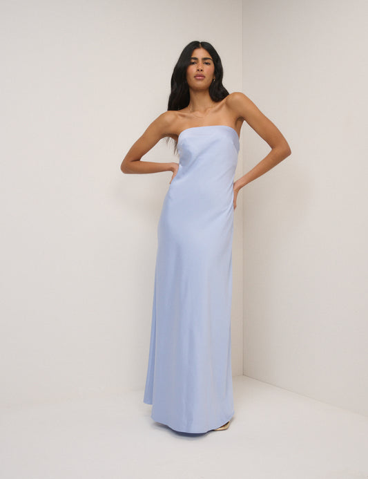 Soft Blue Satin Bandeau Arden Maxi Dress Soft Blue Satin Bandeau Arden Maxi Dress