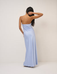 Soft Blue Satin Bandeau Arden Maxi Dress