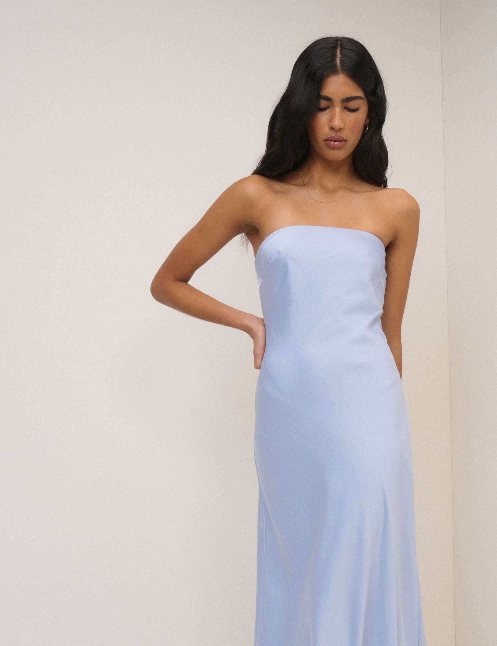 Soft Blue Satin Bandeau Arden Maxi Dress Soft Blue Satin Bandeau Arden Maxi Dress