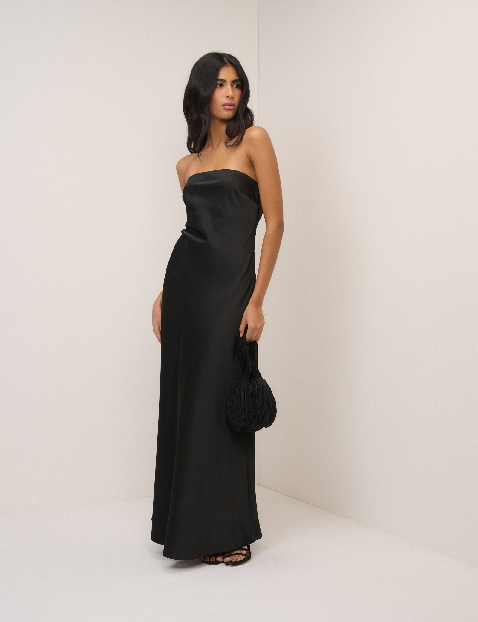 Black Satin Bandeau Arden Maxi Dress