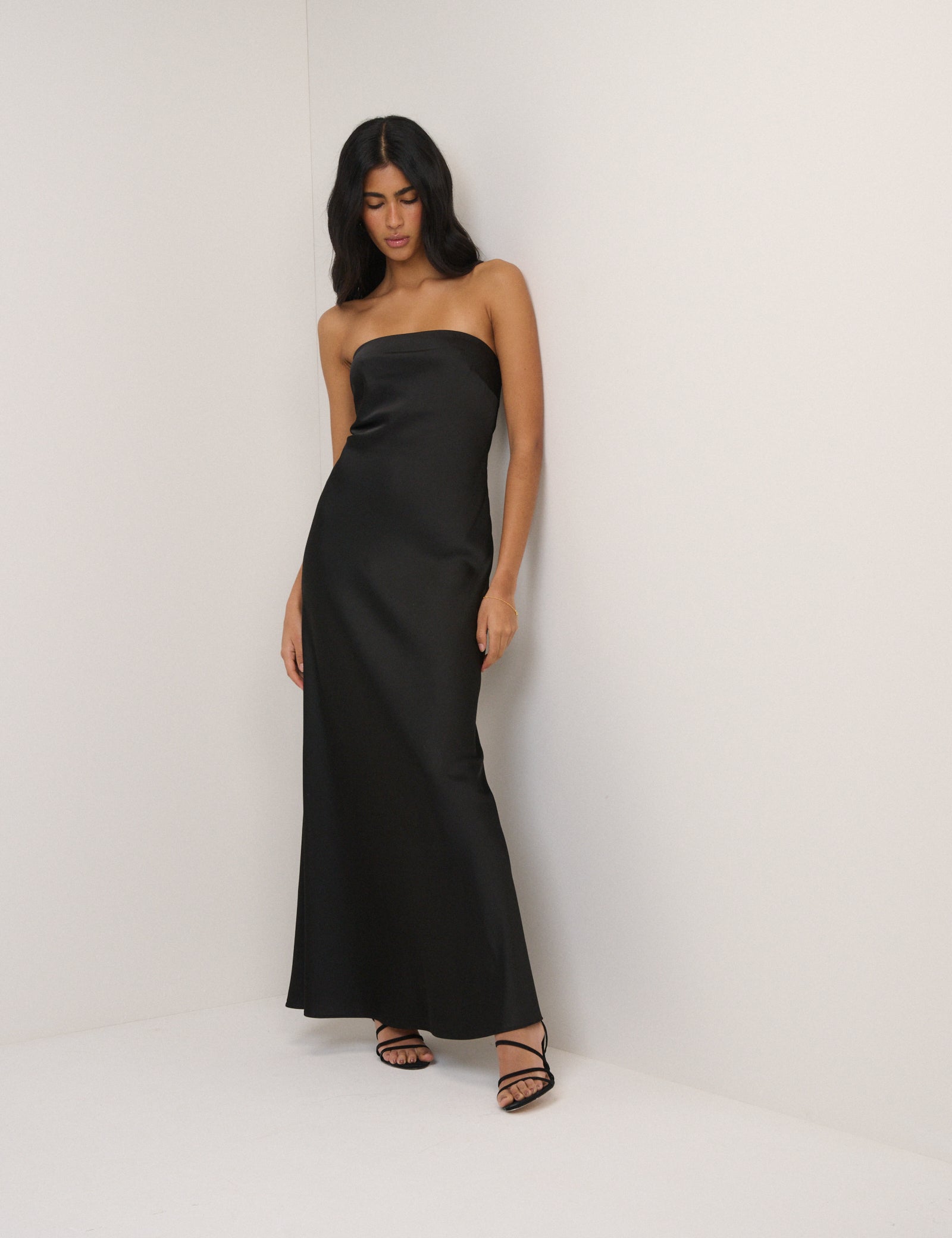 Black Satin Bandeau Arden Maxi Dress Black Satin Bandeau Arden Maxi Dress