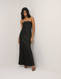 Black Satin Bandeau Arden Maxi Dress