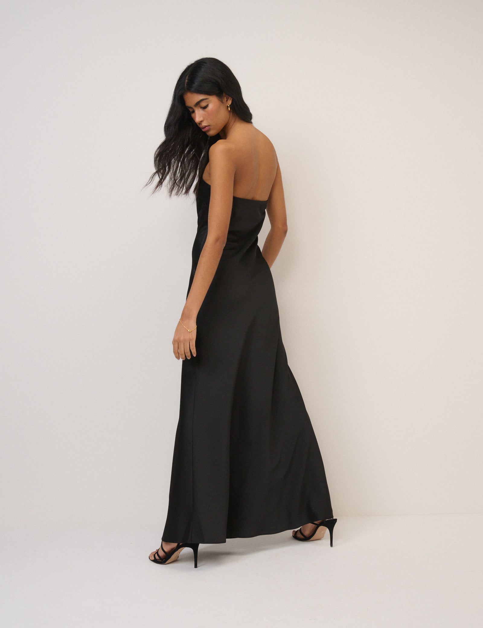 Black Satin Bandeau Arden Maxi Dress