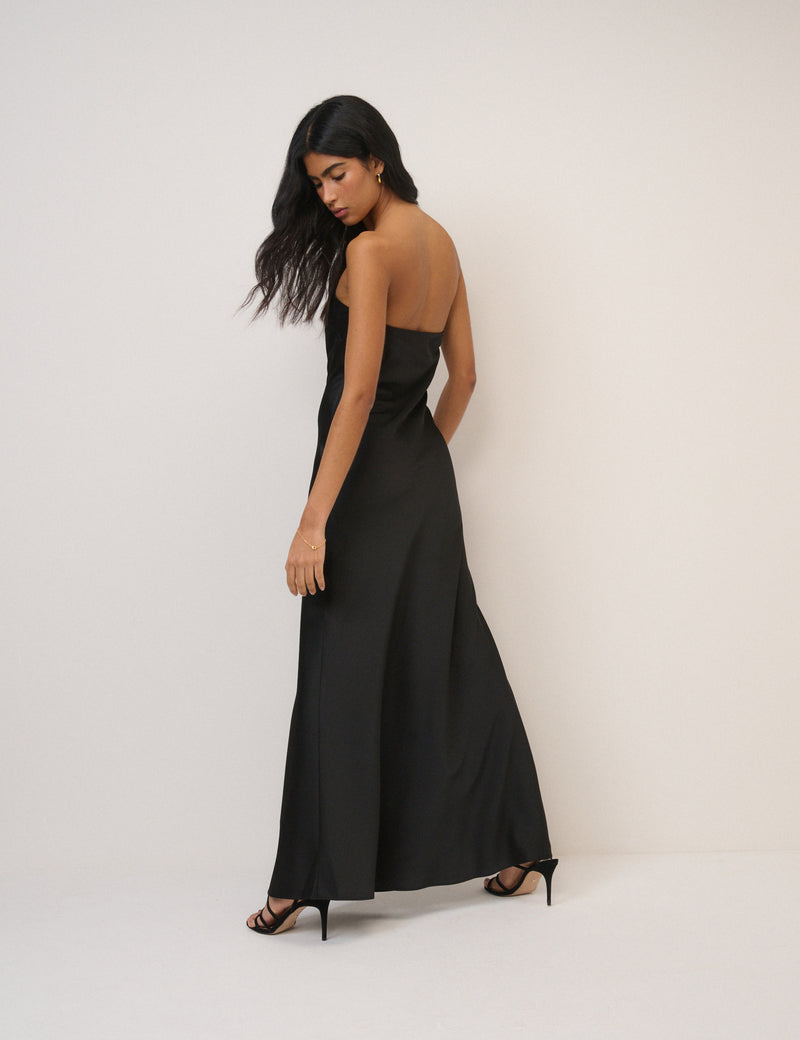 Black Satin Bandeau Arden Maxi Dress