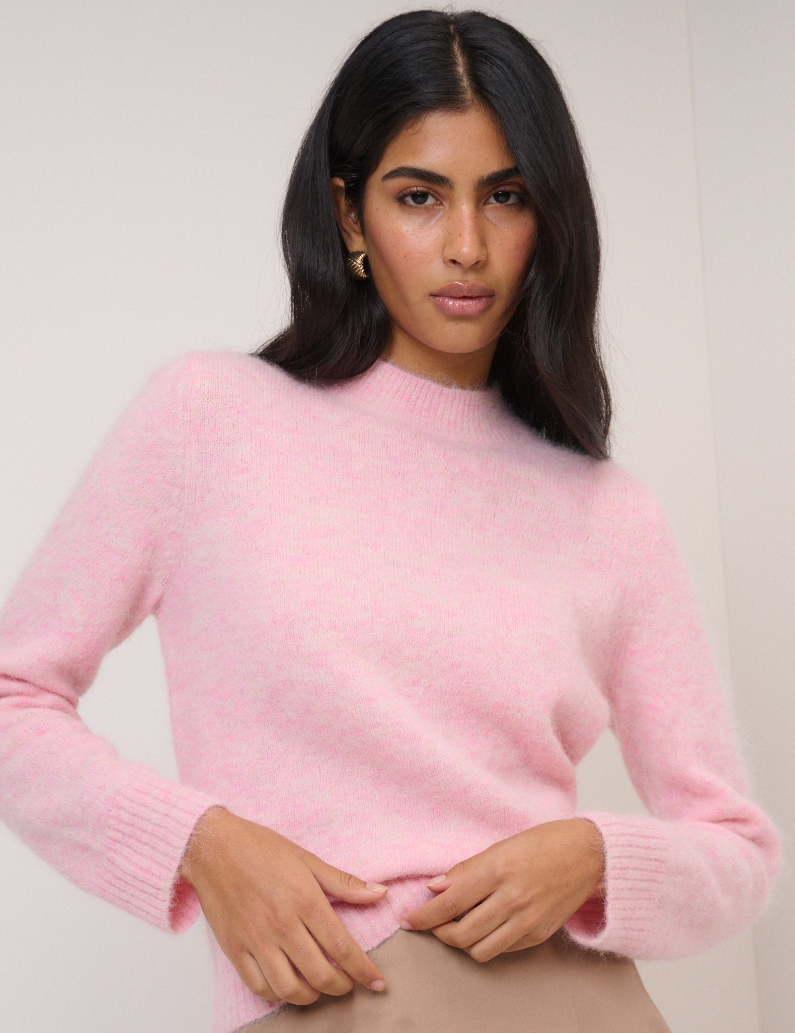 Pink Funnel Neck Knitted Jumper