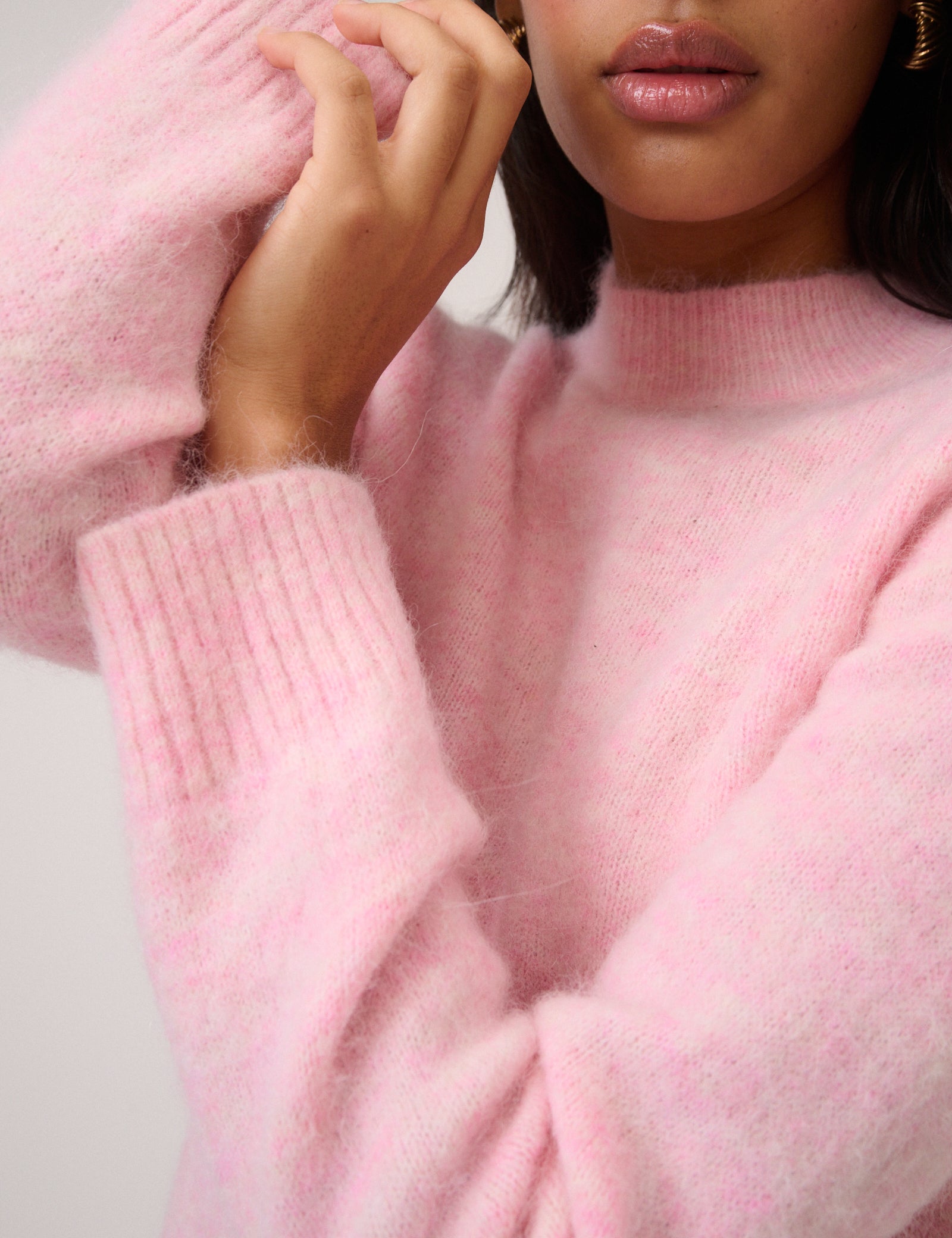 Pink Funnel Neck Knitted Jumper