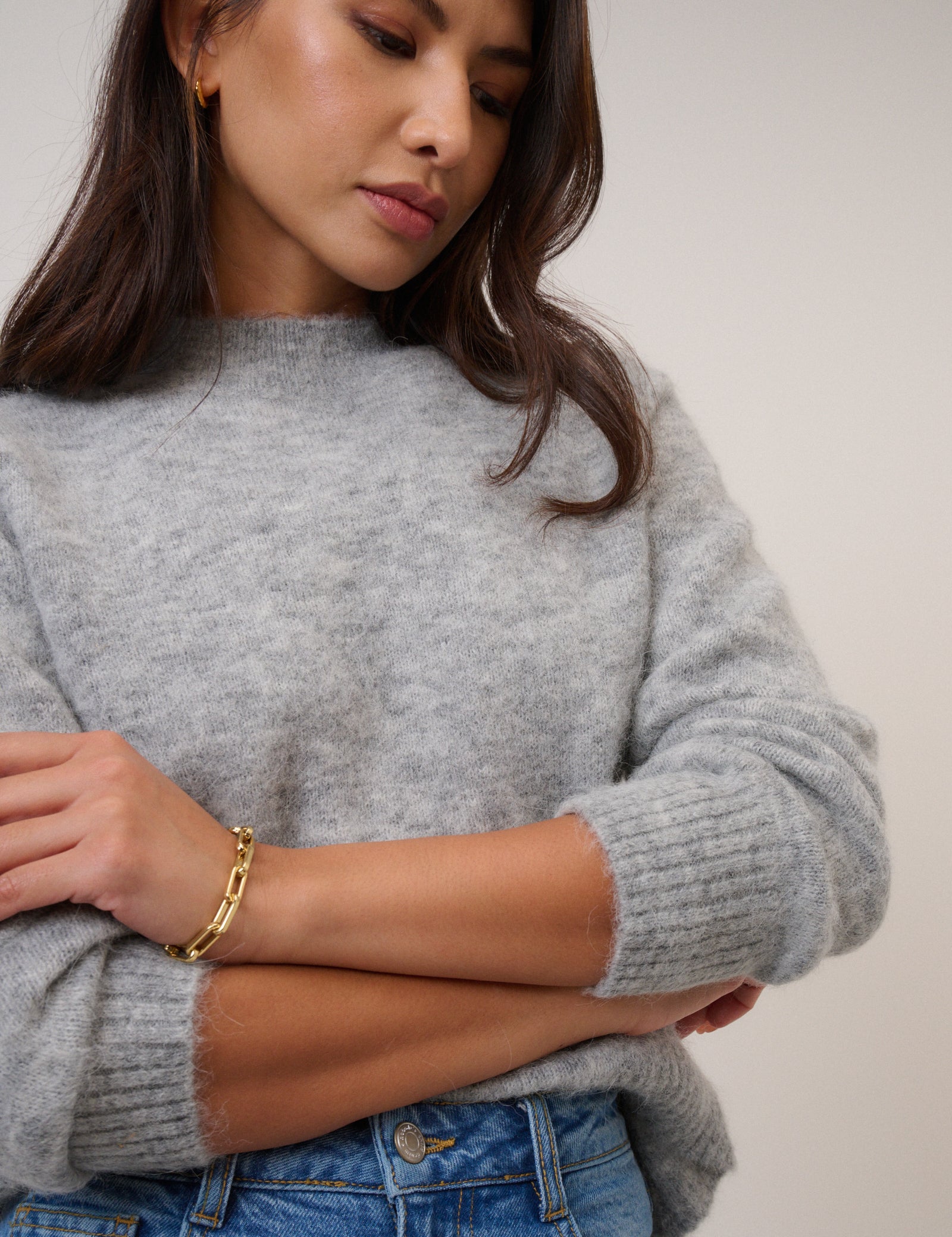 Grey Funnel Neck Knitted Jumper