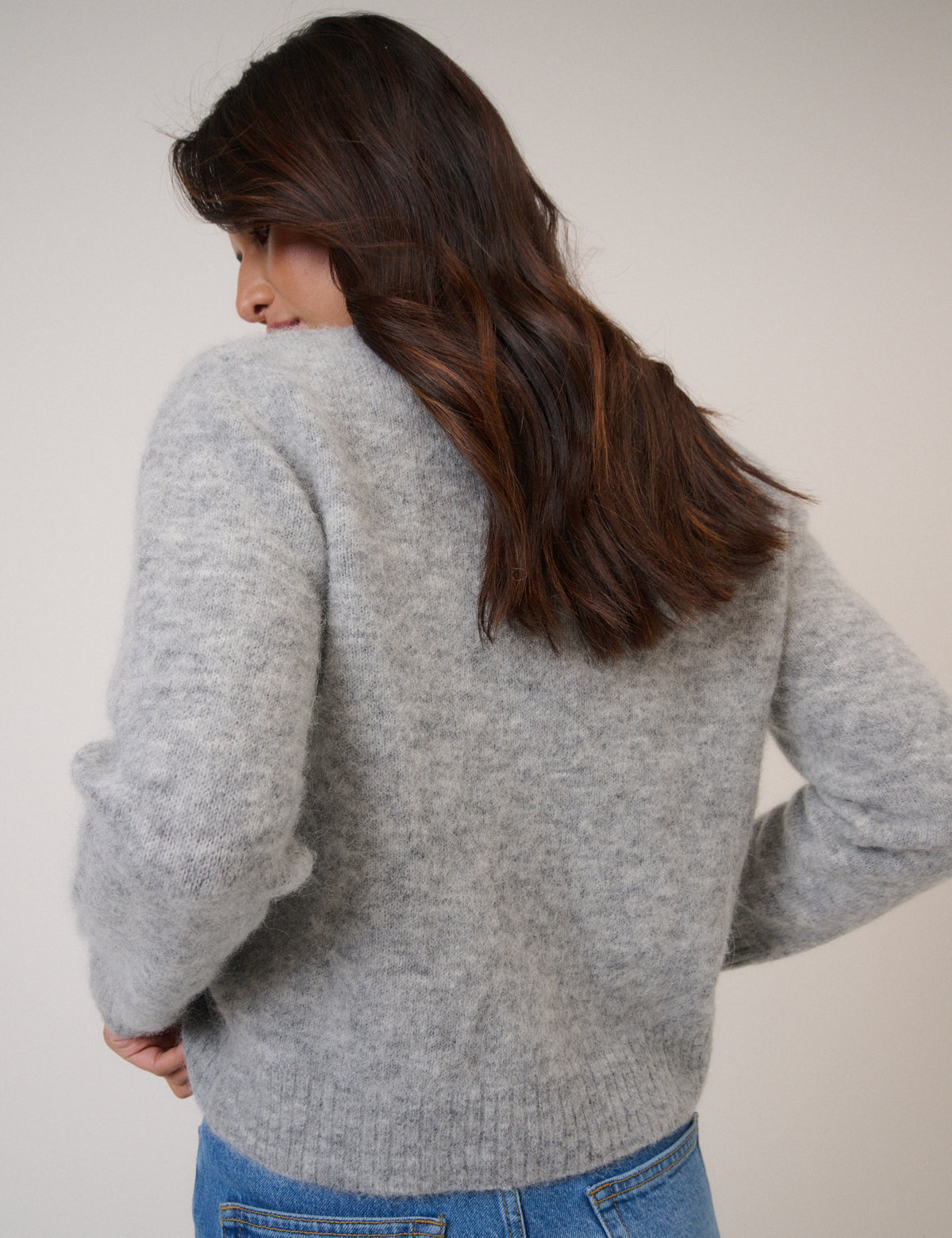 Grey Funnel Neck Knitted Jumper