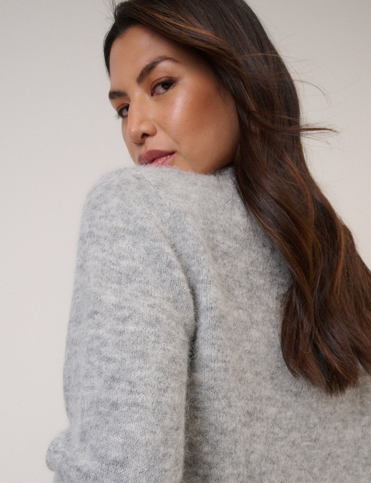 Grey Funnel Neck Knitted Jumper
