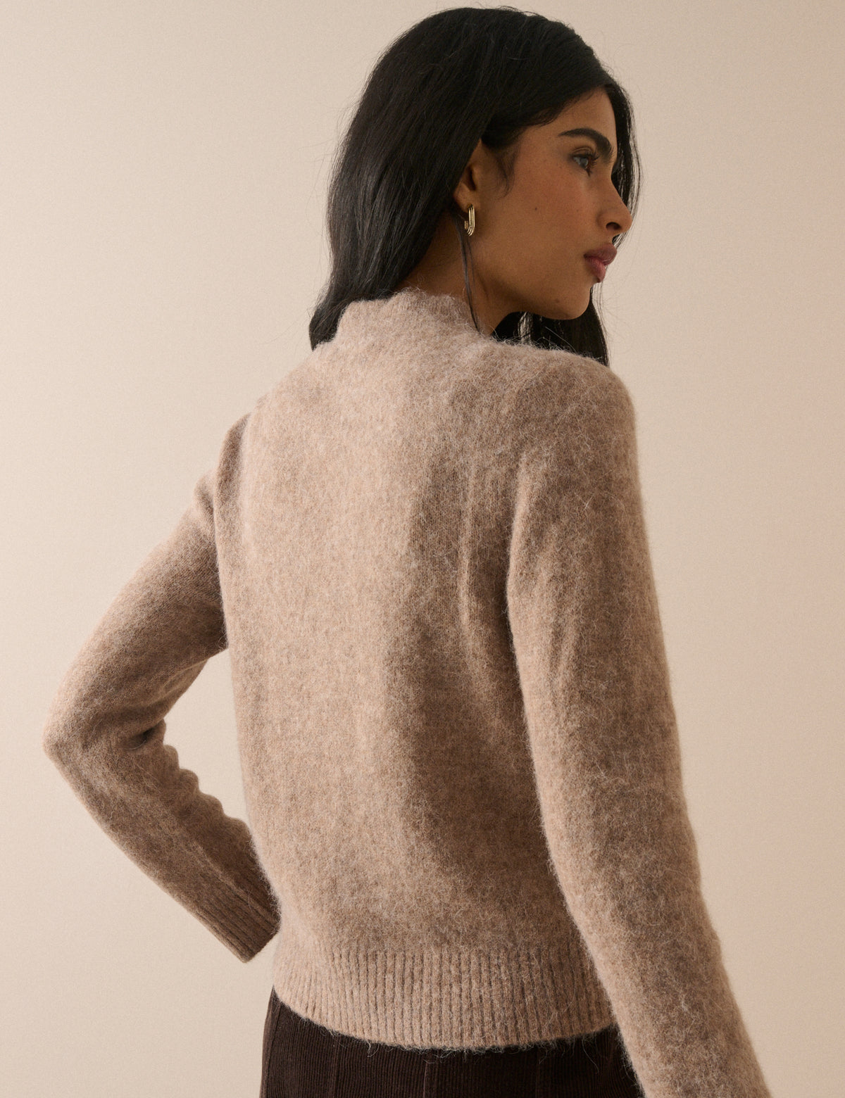 Beige Wool-Alpaca Ribbed Trim Jumper
