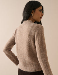 Beige Wool-Alpaca Ribbed Trim Jumper