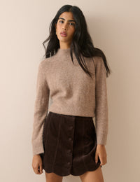 Beige Wool-Alpaca Ribbed Trim Jumper