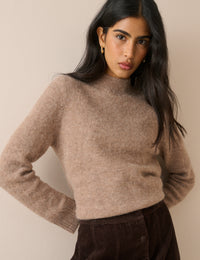 Beige Wool-Alpaca Ribbed Trim Jumper