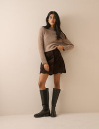 Beige Wool-Alpaca Ribbed Trim Jumper