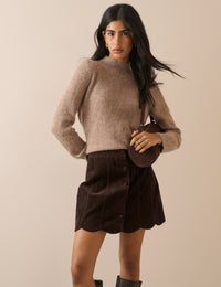 Beige Wool-Alpaca Ribbed Trim Jumper