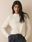 White Wool-Alpaca Ribbed Trim Jumper
