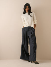 White Wool-Alpaca Ribbed Trim Jumper
