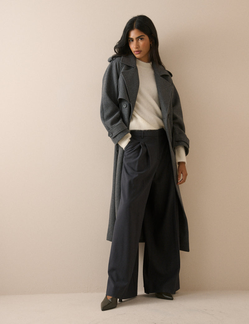 White Wool-Alpaca Ribbed Trim Jumper