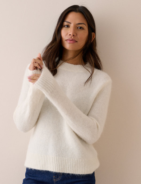White Ribbed Trim Jumper
