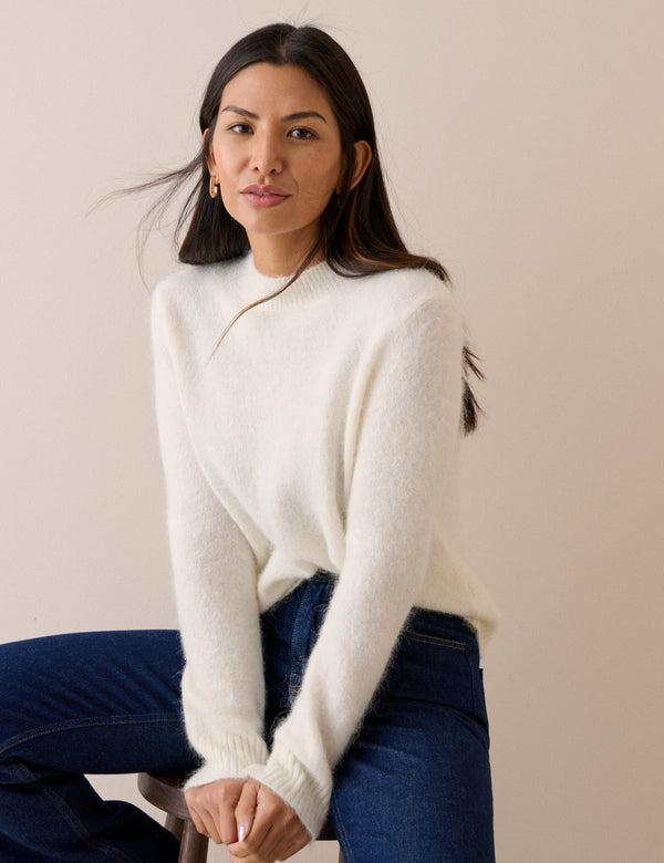White Ribbed Trim Jumper