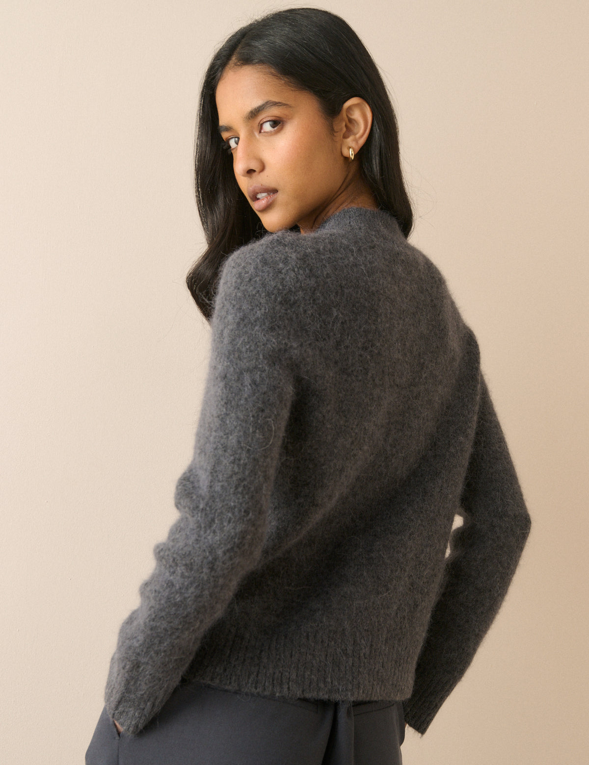 Grey Ribbed Trim Jumper