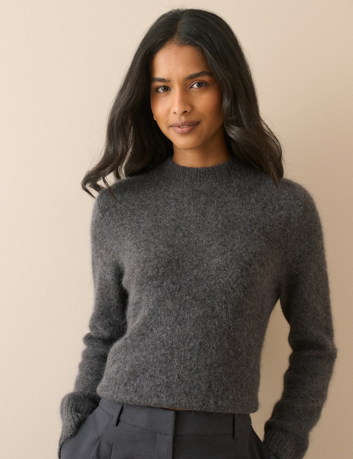 Grey Ribbed Trim Jumper