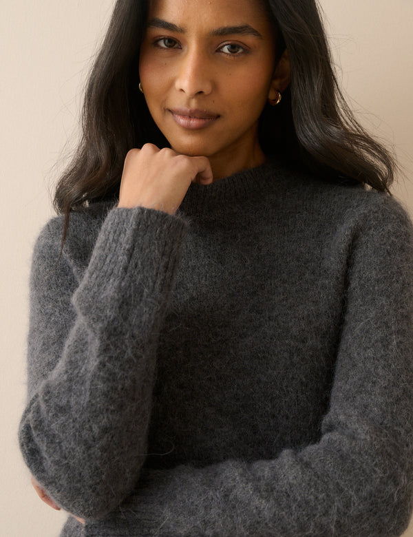 Grey Ribbed Trim Jumper