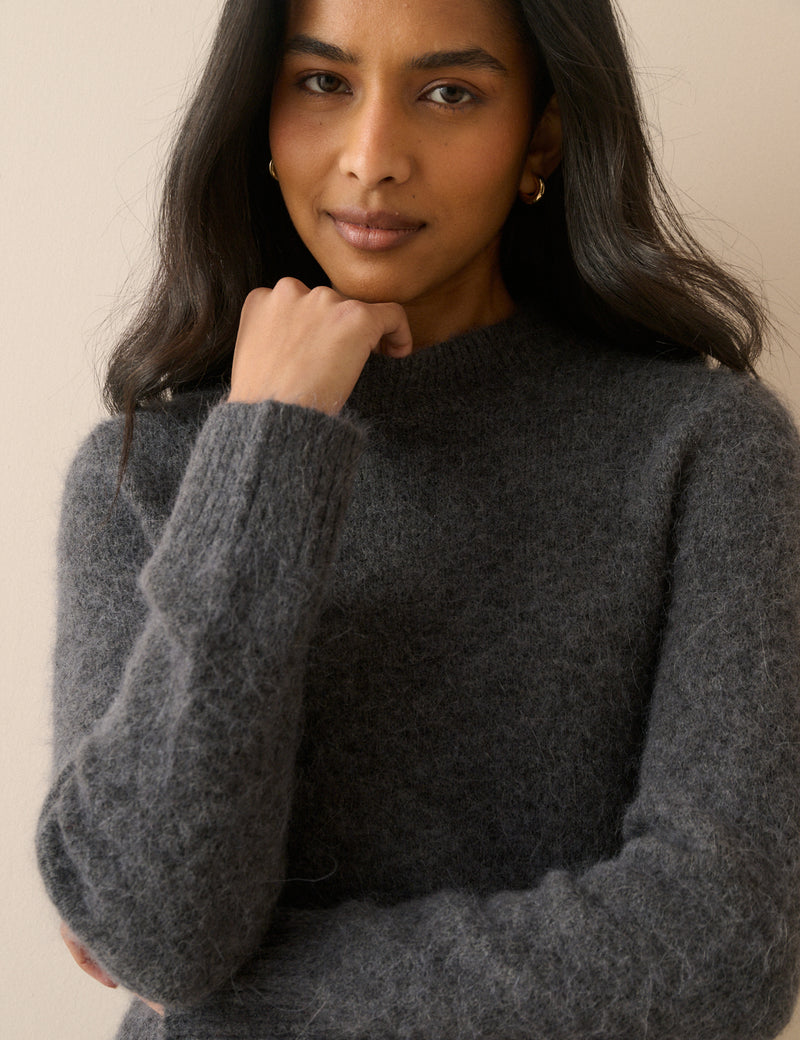 Grey Ribbed Trim Jumper